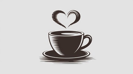 Obraz premium Stylized Coffee Cup with Heart-Shaped Steam on Wooden Surface