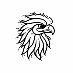 head of eagle art tribal style black and white outline illustration design