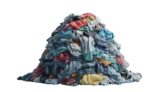 A colorful pile of wrinkled laundry.