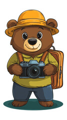 Fototapeta premium A cute cartoon bear holding a camera.
