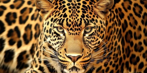 Obraz premium Leopard is staring at the camera with its mouth open. The image has a bold and powerful feel to it, as the leopard's gaze is intense and focused. The leopard's fur is spotted and its eyes are large