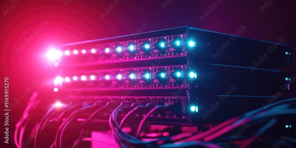 Aufkleber computer server with a bright red light on top. the server is made up of many small lights that are 