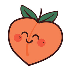 cute cartoon drawing peach fruit character. cute fruit cartoon for sticker and icon