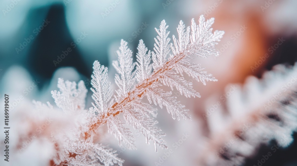 Poster detailed view of unique snowflakes formed on a branch, highlighting the delicate and intricate patte