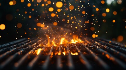 Fototapeta premium Embers of Night: A fiery BBQ grill with sparks flying