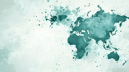 Obraz premium Abstract watercolor world map in shades of teal and green with a splattered background