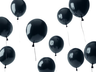 Black balloons floating in the air gracefully.