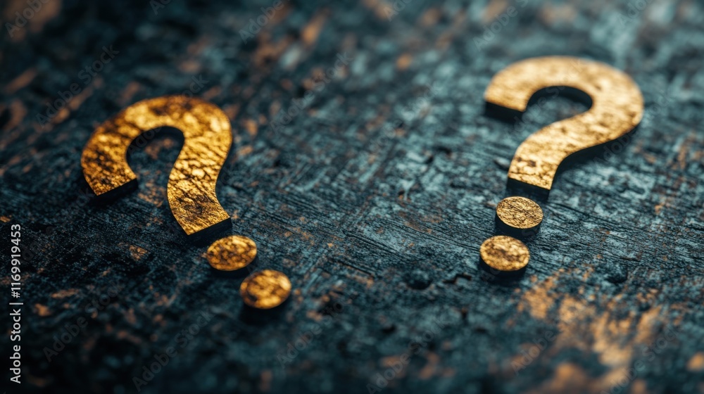 Poster two stylized question marks glow dramatically against a rough, dark background, creating an intrigui