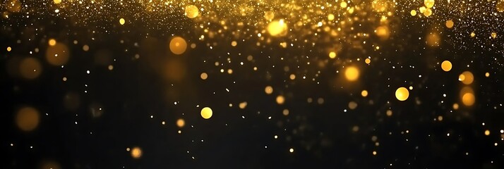 Obraz premium Golden glitter falling on black background, festive overlay.