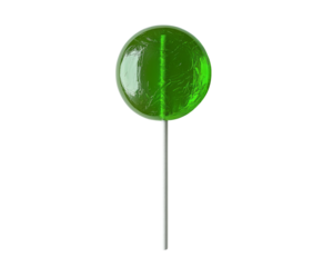 Bright green lollipop on a stick.
