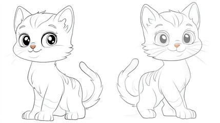 A cute and playful cat illustration in a color book style, designed with open spaces between the lines and no shading. This simple and vibrant design is perfect for coloring activities