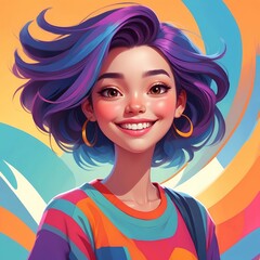Playful Digital Girl Portrait Illustration with Smooth Shading and Lively Colors