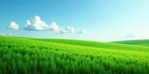 Fototapeta premium Serene Rolling Hills of Vibrant Green Meadow Under a Summer Sky