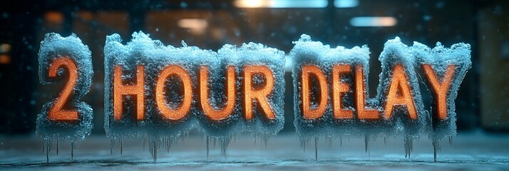 A sign that reads &ldquo;2 HOUR DELAY&rdquo;. - school - bad weather - snow - ice - frigid cold conditions - start time - morning 