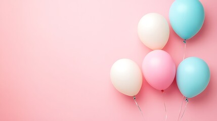 Pastel Balloons Float Against Pink Background