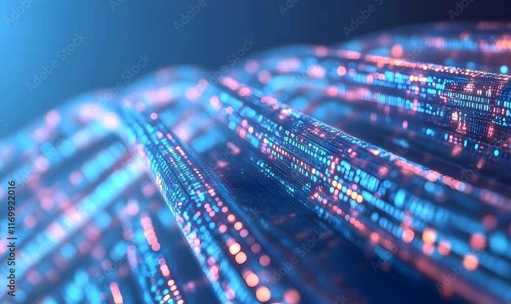 Poster abstract digital data streams flowing in a spiral.