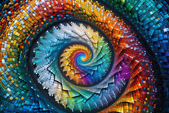 Geometric Background Fibonacci spiral background a pattern of glowing multicolor ice mosaic