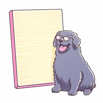 Charming Dog Mockup Illustration: A Delightfully Quirky, Digital Drawing of a Newfoundlander with Glasses. AI Generated