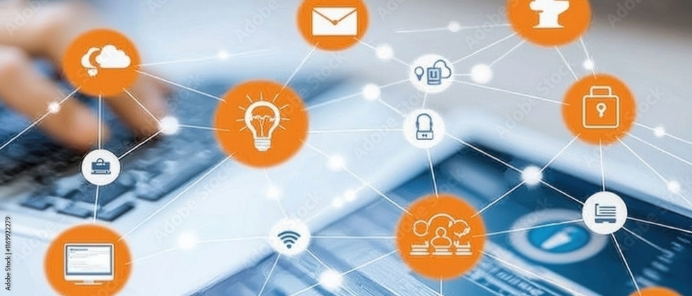 Poster digital networking action office environment infographic content technology perspective connectivity