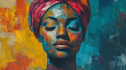 African woman portrait, vibrant colors, expressive face,  abstract style