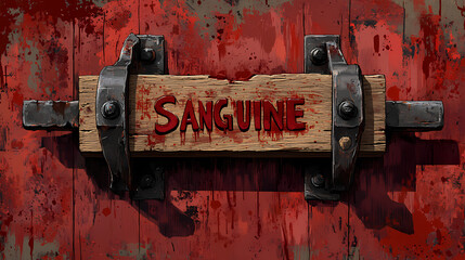 Vice grip tool squeezing a plank with the word sanguine. Sanguine. Illustration