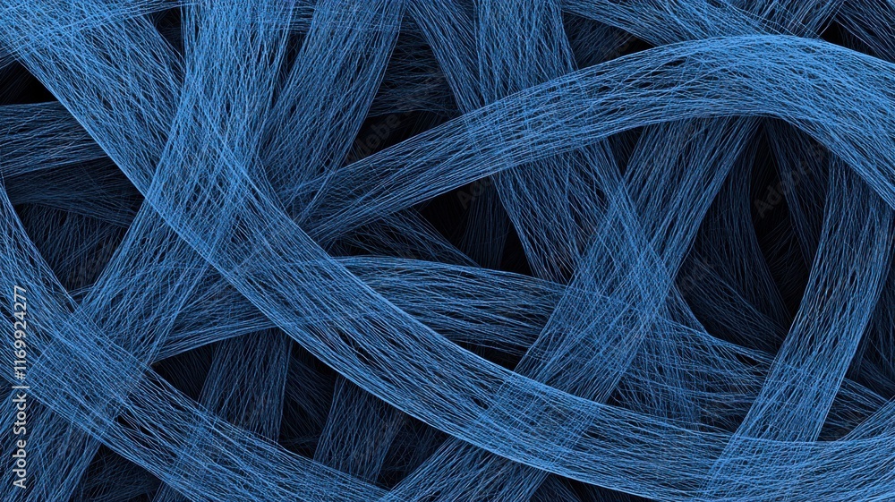 Fototapete abstract blue fibers creating intricate woven patterns.