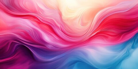 Obraz premium Background vibrant blend of swirling pink, red, and blue hues in an abstract fluid art composition, perfect for dynamic backfrop and creative backgrounds