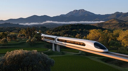 Futuristic High-Speed Train in Mountain Landscape