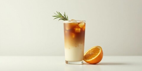 Refreshing Iced Coffee Drink with Citrus and Herb Garnish