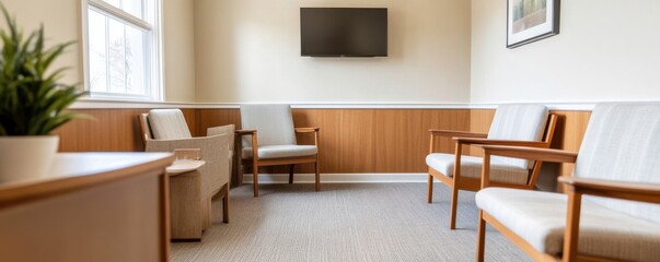 Comfortable waiting room with modern furniture and soothing decor.