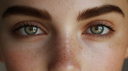 Fototapeta premium The eye of a person with freckles and long eyelashes.