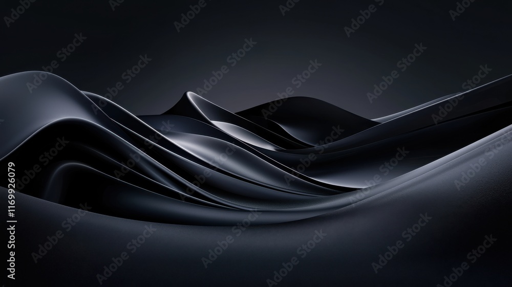 Poster elegant abstract texture with flowing black waves and shadows.