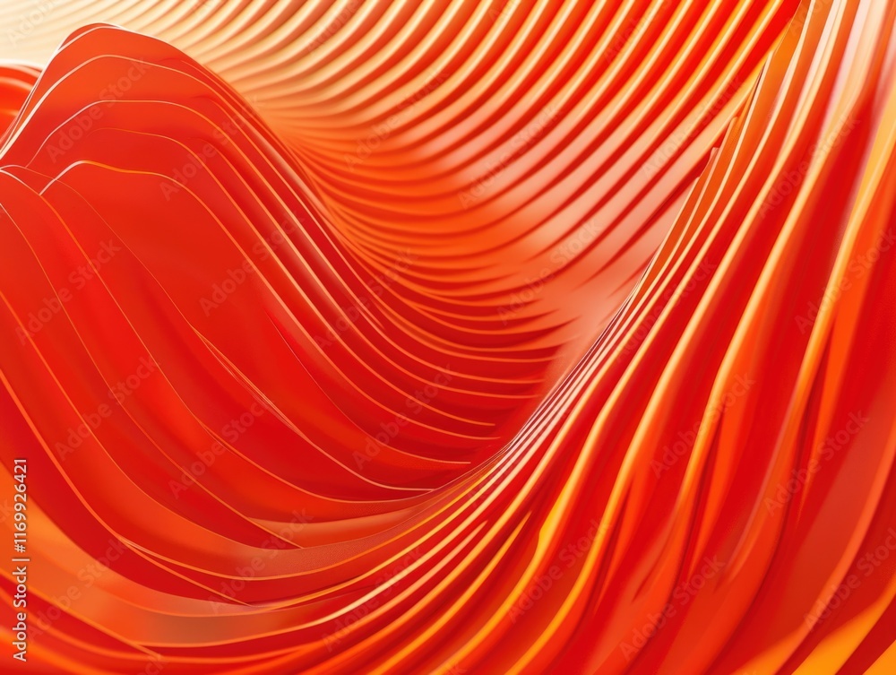 Poster vibrant red and orange colors form an abstract wave pattern on a three-dimensional surface. the arti