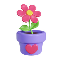 Colorful flower pot with heart detail, 3D render.