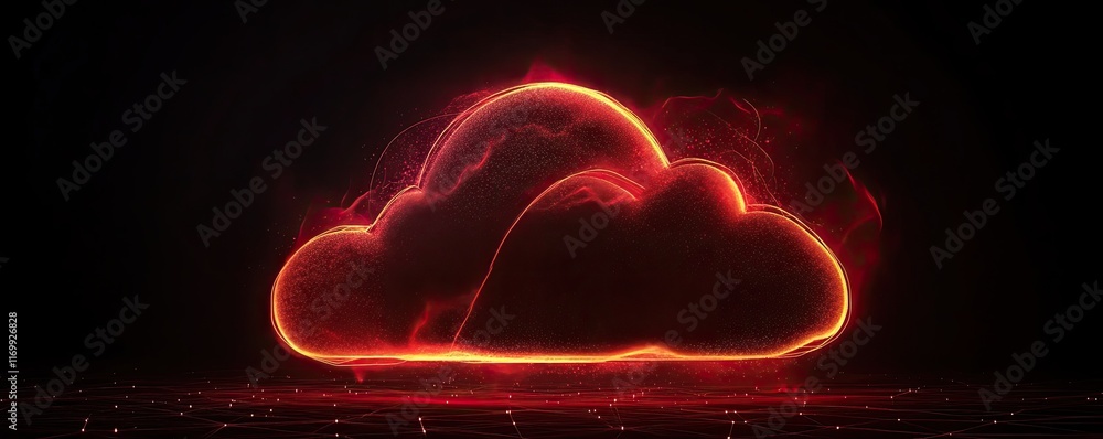 Poster fiery cloud computing network: abstract digital data visualization