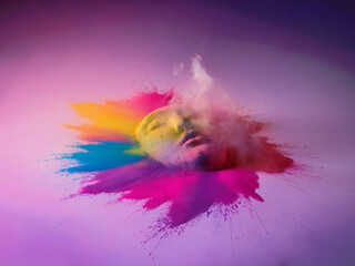 Gradient background with colored powder stacked faces