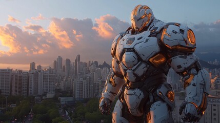 Majestic Robot with Shimmering Golden Armor