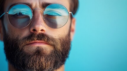Close-up Portrait of a Bearded Man Wearing Round Sunglasses