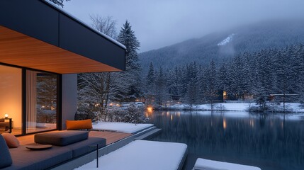 Fototapeta premium Elegant Warm Holiday Retreat in Swiss Nature