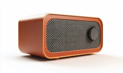 Obraz premium Retro wooden radio speaker isolated on white.
