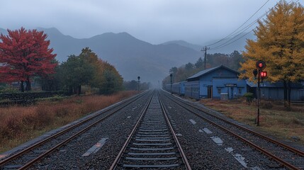 Fototapeta premium Train Tracks Through Rugged Mountain Landscape