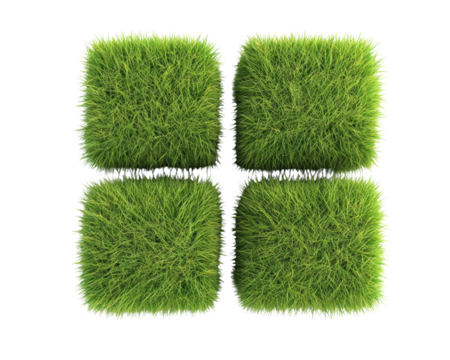Four green cubes covered in vibrant grass.