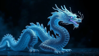 Fototapeta premium Chinese dragon on a black background. The dragon should be highly detailed, with scales, claws, and whiskers