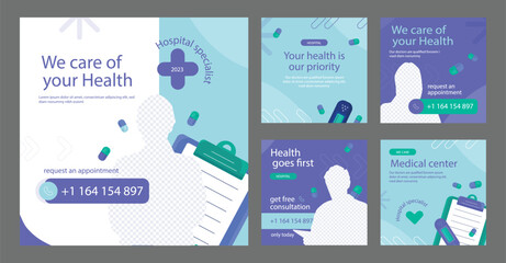 Medical Social Media Post Template, Healthcare Social Media Banner Template, Medical and healthcare social media post template. health doctor social media post banner. Medical Health banner.