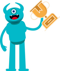 Monster Character Holding Up Trophy
