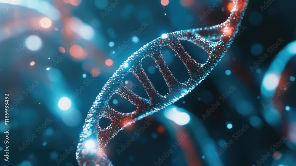 Poster dna molecule with double helical structure set against a bokeh background of stars, suggesting space