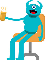 Monster Character Drinking Coffee
