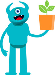 Monster Character Holding Plant Pot
