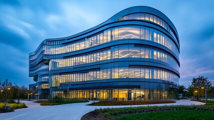 Modern Glass Office Building at Dusk