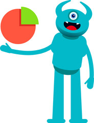 Monster Character Holding Pie Chart
